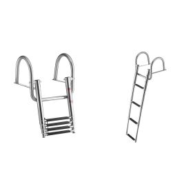 Boat Ladder, 4 Steps, Stainless Steel Telescoping Folding Swim Deck Ladder for Rear Entry Inboard