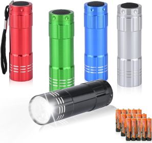 5 Pack of Flashlights 9 LED Mini Aluminum Flashlight Bulk with Lanyard 15 AAA Batteries Included Assorted Colors Handheld Flashlights for Hurrica