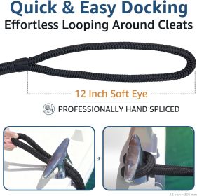 Boat Dock Lines 2 Pack 3/8" x 25' Double Braided Nylon Boat Ropes for Docking with 12" Loop, Marine Grade High Strength Boat Lines
