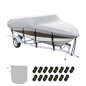 Boat Cover, 20'-22' Trailerable Waterproof Boat Cover, 600D Marine Grade PU Oxford, with Motor Cover and Buckle Straps, for V-Hull, Tri-Hull