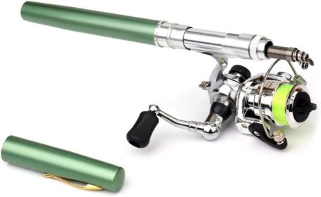 Fishing Rod Reel Combo Mini Pen Fishing Pole Kit Telescopic Fishing Rod Spinning Reel Combo Kit (size: Green    1.0 m)
