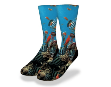 UNDERWATER TECHNICOLOR CORAL REEF Fun Sea Life Socks (size: Junior)