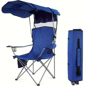 Oversized Camping Chair with Canopy Heavy Duty Folding Outdoor Chair with Armrest Cup Holder and Carry Bag Portable Camp Chair for Beach Fishing (Color: Navy Blue)